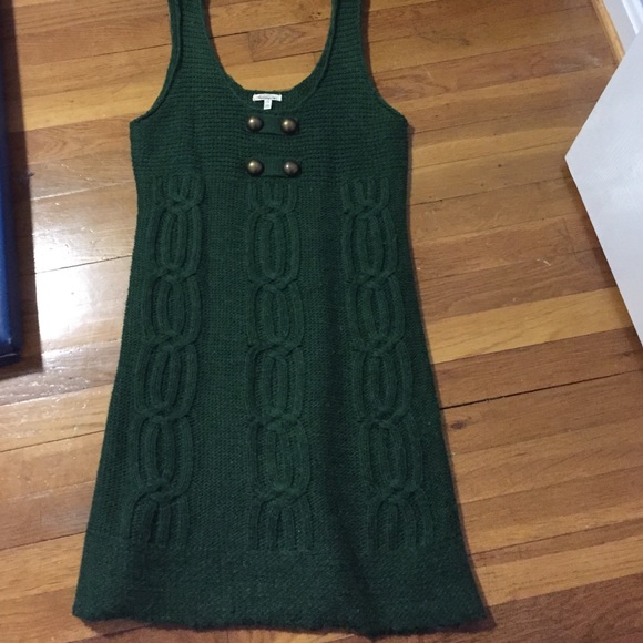 green sweater dress with button detail