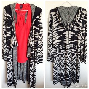 Tan/Black Hooded Cardigan