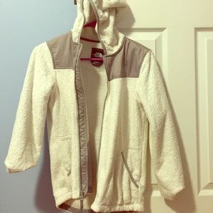 white fuzzy north face