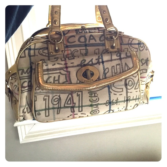 Gold & tan coach purse