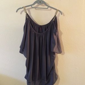 Grey shirt with rhinestone straps