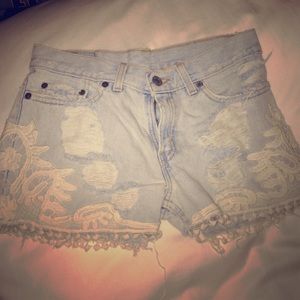 LF Furst of a Kind Distressed Lace Denim Shorts