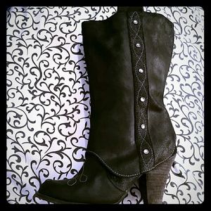 Black Leather Empelishment Boots