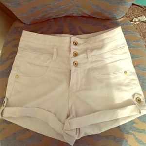 High-waisted white shorts