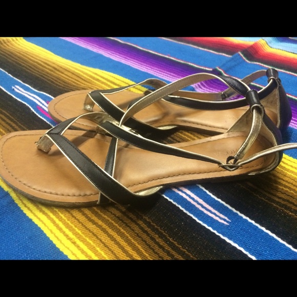 Strappy Black and Gold Sandals