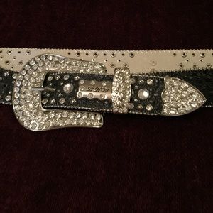 Rhinestone leather belt