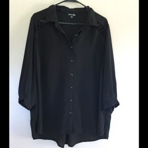 Button up black shirt with cross-cross cut outs