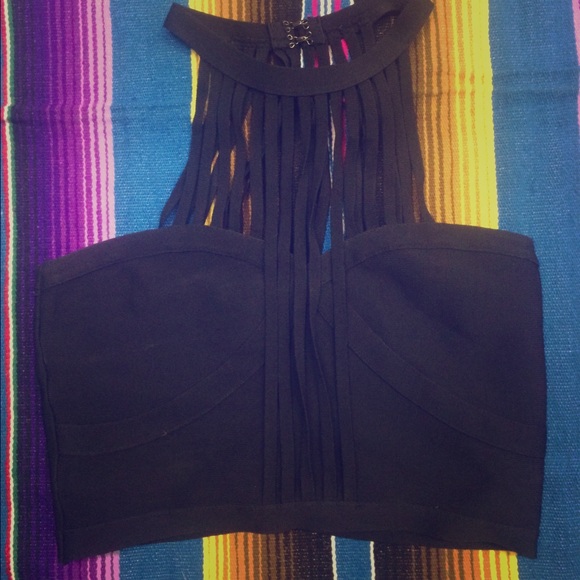 Black Strappy Bebe Bandage Crop Top