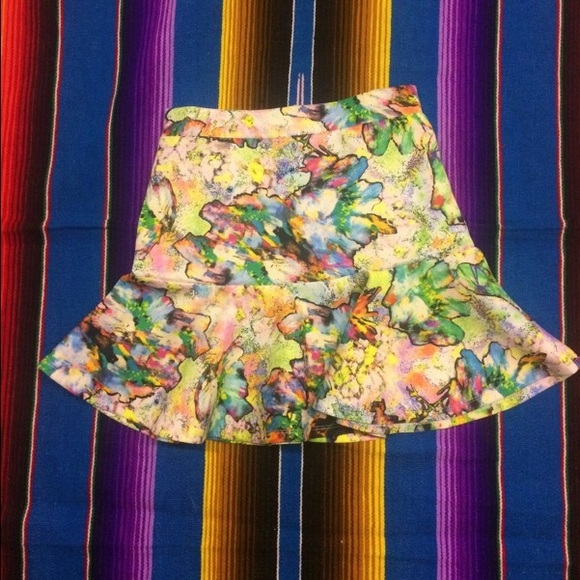 Akira Chicago Colorful Abstract Fitted Flare Skirt