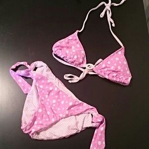Fuchsia polka dot reversible bikini size small