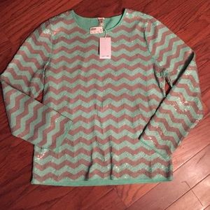 🎀 J. Crew Green & Gold Chevron Sequin Shirt