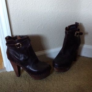 Dark brown leather booties