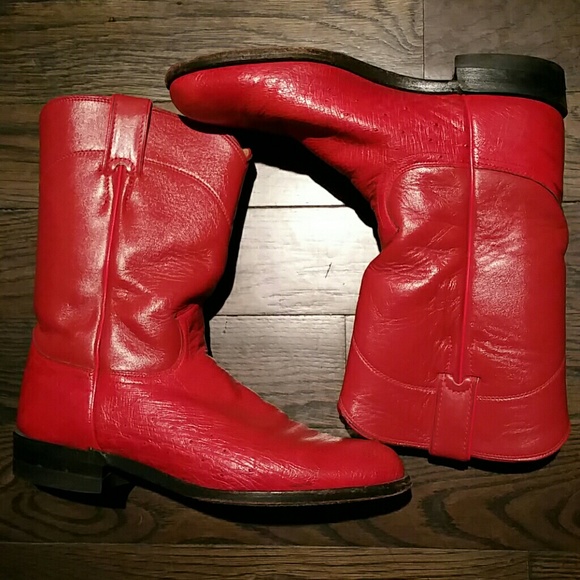 🌺RED JUSTIN' OSTRICH LEATHER COWGIRL BOOTS🌺