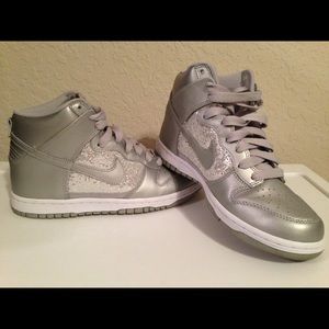 Women's Nike Silver Sequin Dunk High Tops