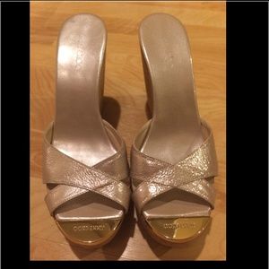 Jimmy Choo  Perfume Nude Glitter Wedge Sandals