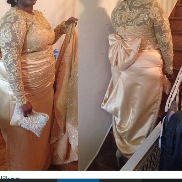 Gold prom dress and clutch.