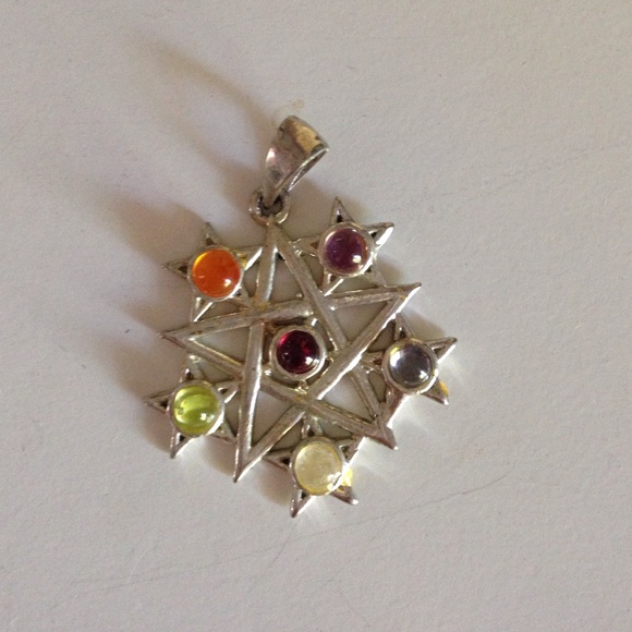 Chakras stone pentagram pendant