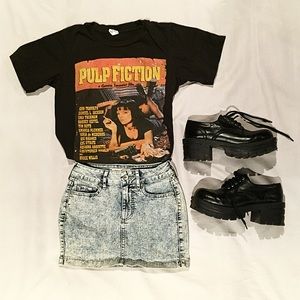 Acid wash denim mini skirt