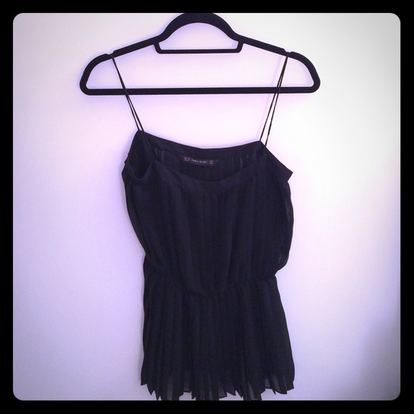 ZARA black pleated sheer top / XS