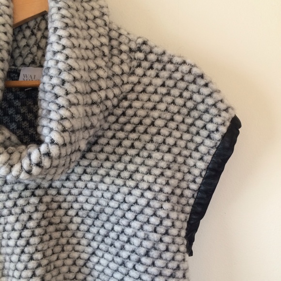 Mai Wang Cropped Woven Wool Leather Trim Top - Picture 4 of 4