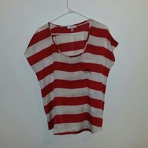 Red and white striped  oversize silky top