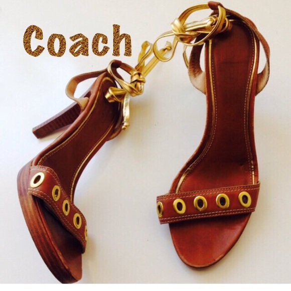 COACH STRAPPY BROWN LEATHER SANDALS - Picture 1 of 4