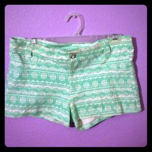 Super cute blue and white tribal stretchy shorts