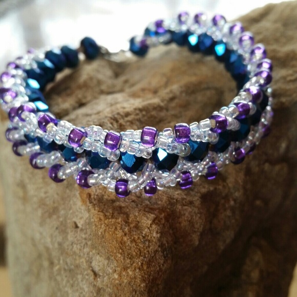 Gorgeous Beaded Bracelet in White, Teal and Purple