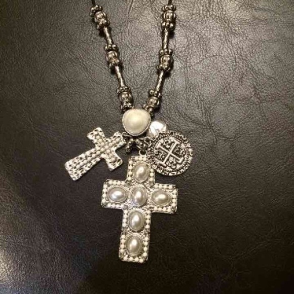 Silver & ivory cross necklace!