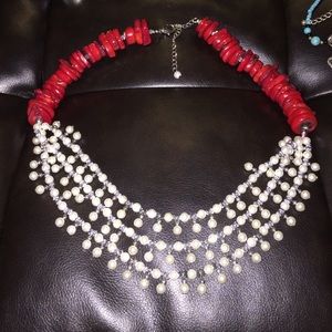 ‼️‼️Red stone with pearl beads necklace