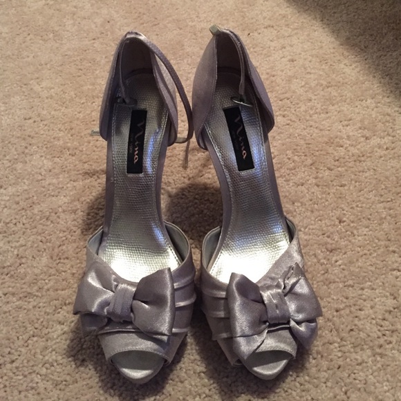 Silver satin heels