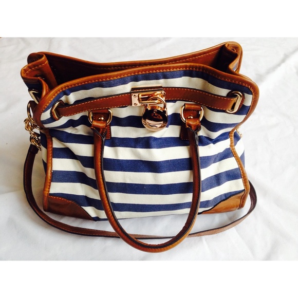 Striped satchel handbag
