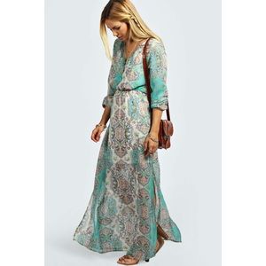 Boohoo Tanya Cage Detail Paisley Woven Maxi Dress