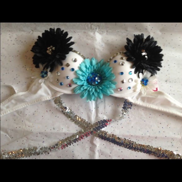 Black & Teal Rave Bra with BodyWrap!