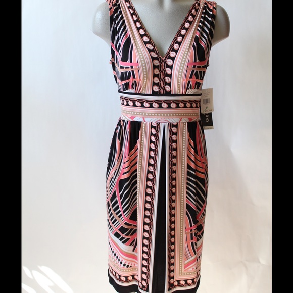 NWT Black, Pink, Peach, and Cream Dress - Picture 1 of 4
