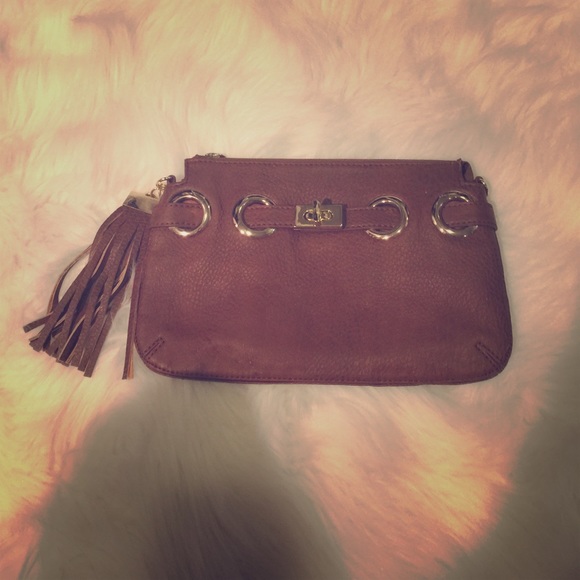 Cute camel color leather clutch