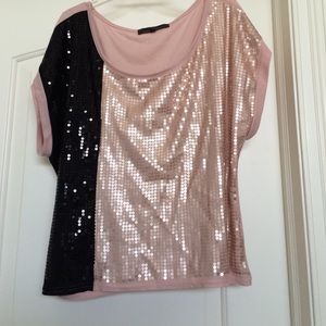 Pale pink and black sequins top