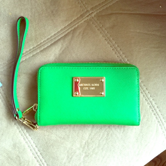 Authentic Michael Kors green iPhone wallet