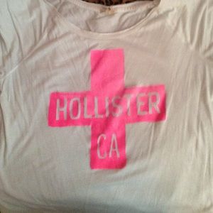 White and pink hollister high low short sleeve