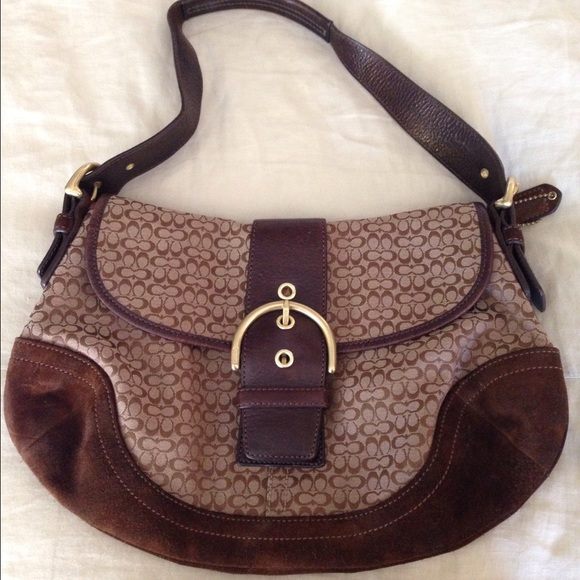 Brown Suede Logo Coach Purse