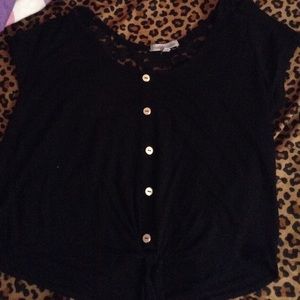 Black lace button up top