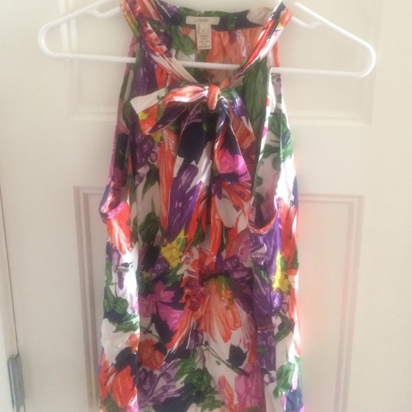 J crew silk sleeveless floral print top + clutch
