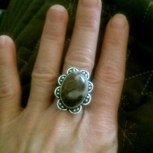 Milky TIGERS EYE Silver plated 925 Flower Ring 8