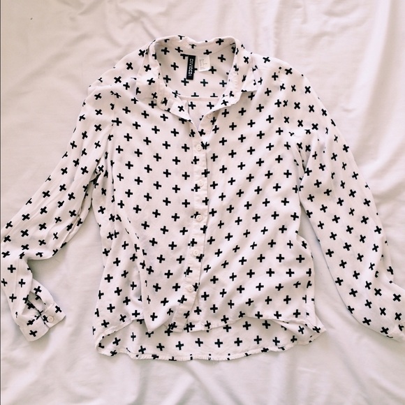 Cross print button down