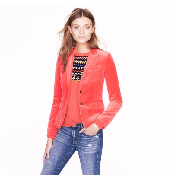 J Crew coral velvet schoolboy blazer