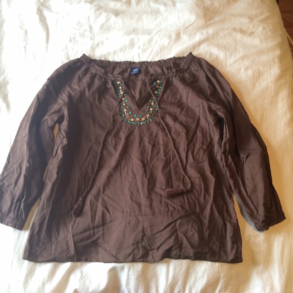 Brown Gap Blouse with Turquoise Beads - Picture 2 of 3