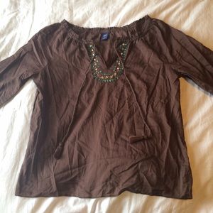 Brown Gap Blouse with Turquoise Beads