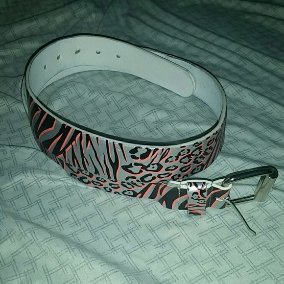 Orange and silver animal print belt