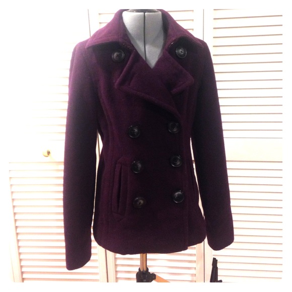 Deep purple wool coat for winter with buttons