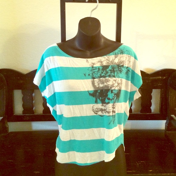 Floral off-shoulder striped blouse